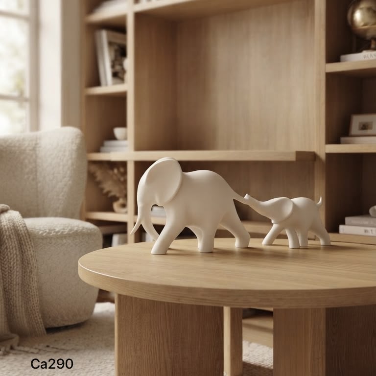 Articulo decorativo familia elefante blanco 25cm* 8cm* 16cm + 18cm* 6cm* 8cm